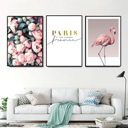Modern Pink Romantic Flamingo Rose Print Painting and Nordic Canvas Painting Art Poster Home Decoration Aesthetic Room Decor