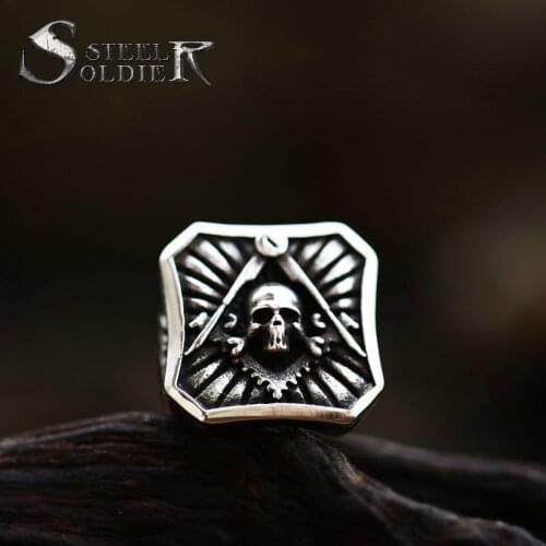 Steel soldier Men Masonic Skull Ring Fashion Stainless Steel Exquisite Good Detail Jewelry