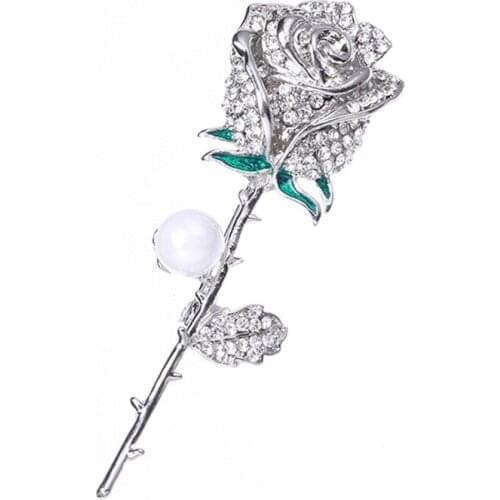 Rhinestone Rose Flower Brooch for Women Pearl Crystal Luxulry Corsage Pins Female Fashion Jewelry Accessories Wholesale Gifts