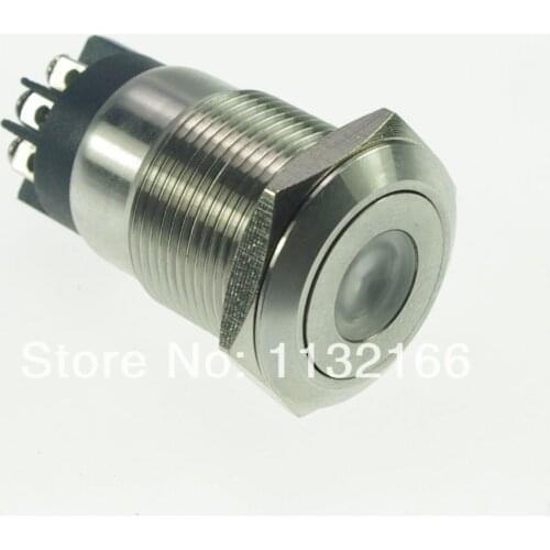 19mm LED Color White Stainless Steel Dot illuminated Maintained/Latching Push Button Switch 1NO 1NC 6 Pin Screw Waterproof