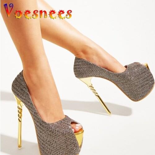 Metal Thin High Heels Nightclub Open Toe Women Shoes Sexy Striptease Sandals 2021 Summer New Fashion Party Big Size Wedding Shoe