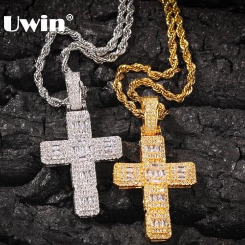 UWIN Men Hiphop Cross Pendant Necklace Hiphop Style Iced AAA Cubic Zirconia Necklace Copper Fashion Jewelry