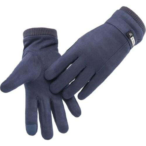 New Winter Men Sports Plus Plush Thick Warm Cashmere Cycling Riding Mittens Elastic Suede Leather Touch Screen Driving Glove C62
