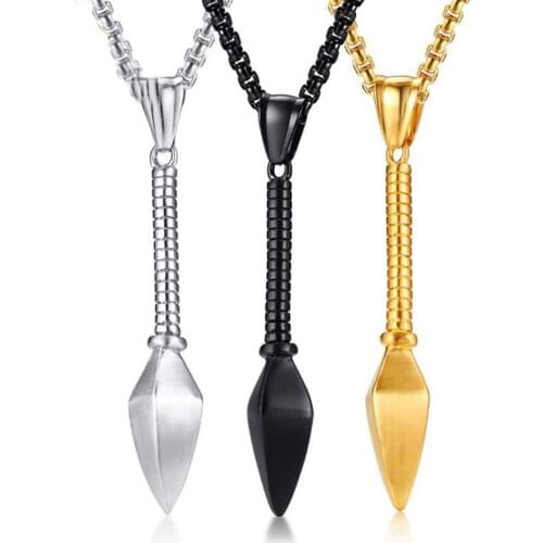 Stainless Steel Vintage Men Punk Rock Spearhead Weapon Pendant Necklace Jewelry Gift For Him with Chain
