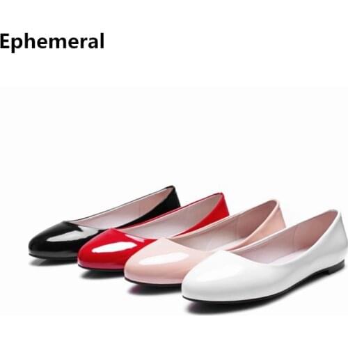 Lady Simple Comfortable Round Toe Red White Flattie Anti-slippy Slip-on Big Size 46 47 European And American Style Single Shoes