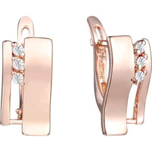 FJ 9MM Women 585 Rose Gold Color Hollow Three White Crystal Drop Earrings New Jewelry