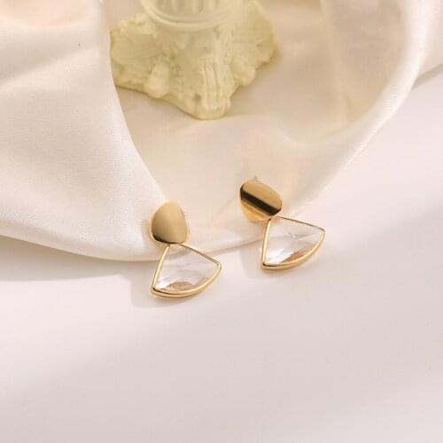 Korea new fund earring female temperament is contracted joker fan-shaped glass female ear nail earring is tasted