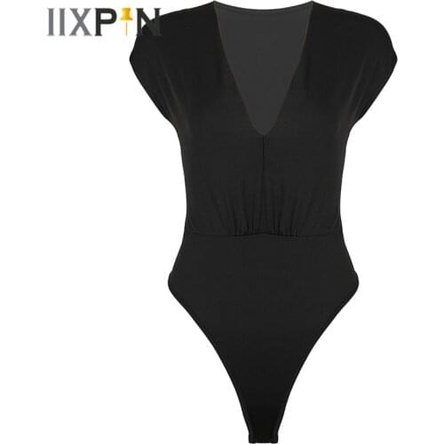Women Deep V Neck Ballet Dance Bodysuit Stretchy T Elegant Female Bodycon Casual Solid Jumpsuits Sexy Body Tops 2020 Street Wear