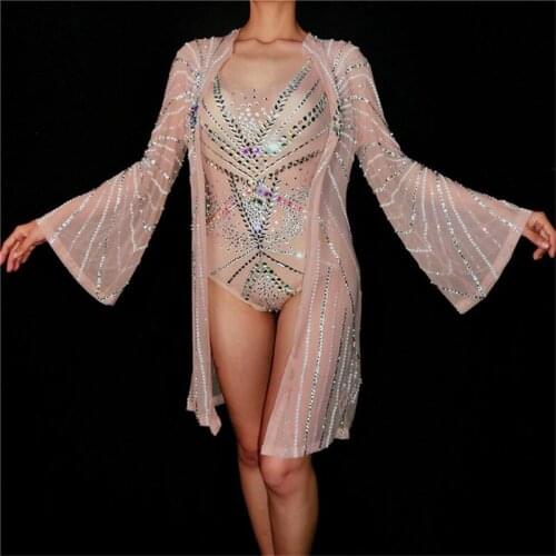 K80 Female pole dance bodysuit stage wears club ballroom dance costumes catwalk show dresses outfit dj jacket clothe jumpsuit