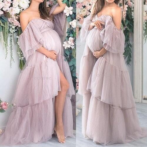 Womens Off The Shoulder Maternity Dress Puffy Tulle Sexy Bridal Dressing Gown Wedding Party Dresses Photoshoot Dress