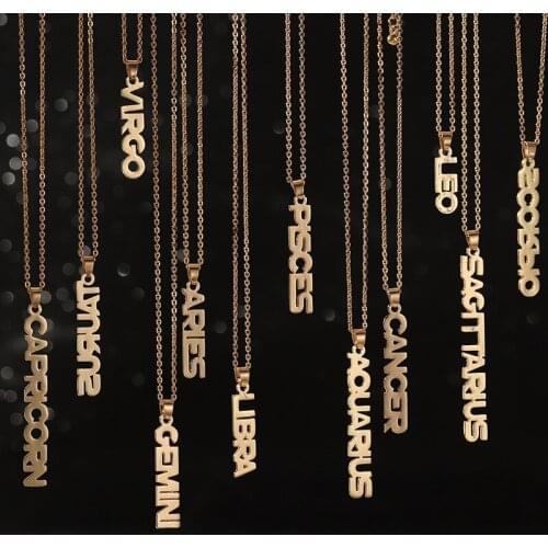 Letters gold necklace pendant twelve constellation Gemini Leo Taurus Aquarius Pisces necklace gift friendship