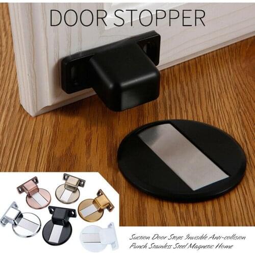 1pc Door suction device Suction Door Stops Invisible Anti-collision Punch Stainless Steel Magnetic Home Free post