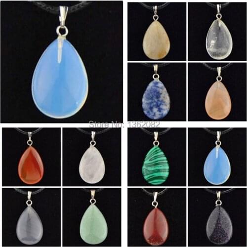 12pcs Fashion Jewelry Natural Quartz Stone Choker Tigers Eye Stone Malachite Water Drop Pendants Necklace Gift MN483