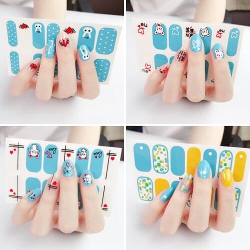 14 Stickers Flower Rabbit Orange Pattern Cute Full Coverage Nail Polish Stickers Womens Daily Wear DIY Salon Manicure Full Set
