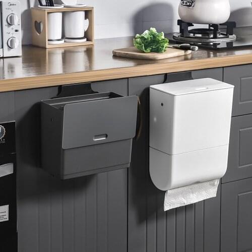 2 In 1 Wall Mounted Trash Can Removable Tissue Box Space-saving Dustbin Storage Bucket Durable Garbage Bin Kitchen Trash Bin