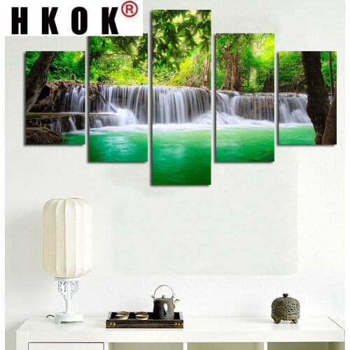 HKOK 5 Pcs Nature Scape Wall Art Paintings Print Waterfall on Canvas Home Decor for Livingroom Working Place Decoration No Frame