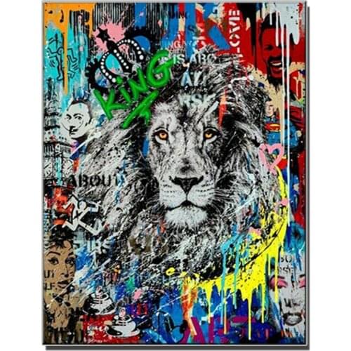 5d diy diamond painting Color doodle lion mosaic diamond crystal painting full square round diamond embroidery art home decor