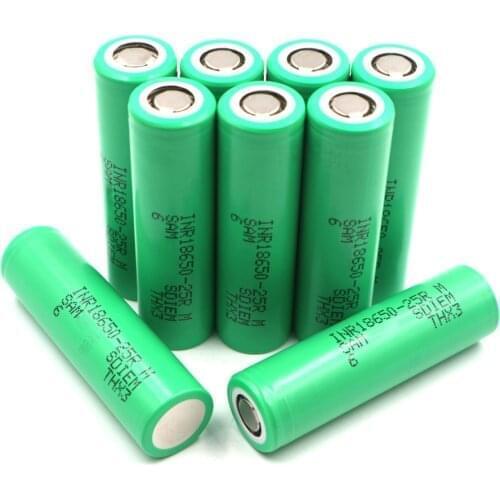 C&P INR1865 25R for sam sung Li-ion battery 2500mAh 25R 10 pieces battery 18650 rechargeable battery discharge current 20A 3.6V