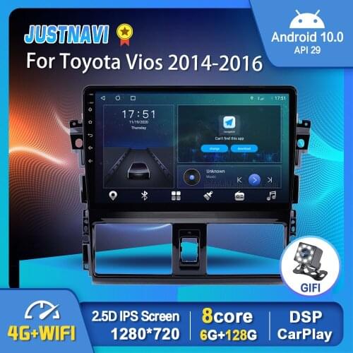6G 128G WIFI Car Radio For Toyota Vios 2014-2016 Multimedia Video Player Android 10.0 DSP OBD BT Auto Carplay 1280 720P No DVD