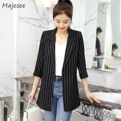Blazers Women Striped Plus Size 4XL Single Button All-match Casual Korean Style Womens Clothing Chic Harajuku Ulzzang Fashion