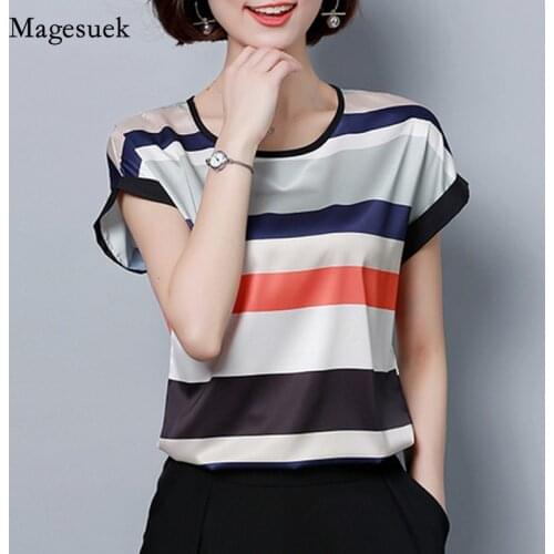 Blusas Femininas Plus Size Women Tops and Blouses 2021 Casual Chiffon Blouse Ladies Stripe Tops Elegant Shirt Women Blouse 0451