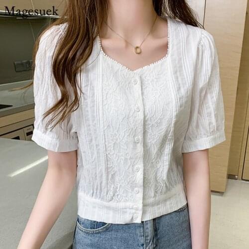 New Summer Cotton White Blouse Women Solid Elegant Casual Womens Shirt Tops Short Sleeve Lace Ladies Blouses Blusas Mujer 9777