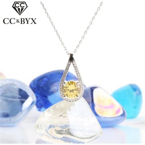 CC S925 Silver Necklaces Pendants For Women Luxury Jewelry Cubic Zirconia Water Drop Blue/Yellow Stone Accessory No Chain CCN258