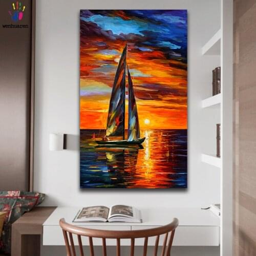 DIY colorings pictures by numbers with colors Sunset sailboat Abstract seascape picture drawing painting by numbers framed Home