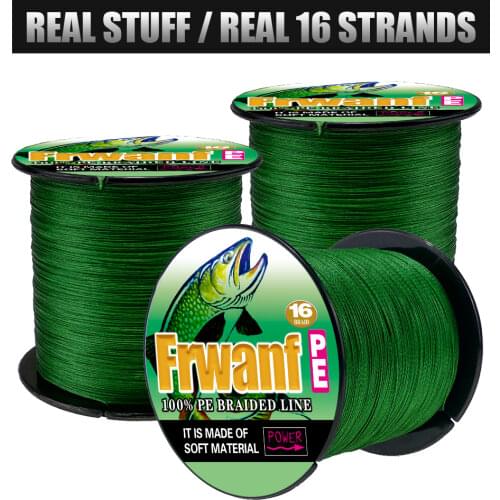Frwanf 16 Strands Braided Fishing Line 500m Hollowcore Multifilament Line Braided Wire for Sea Fishing 20-500LB Moss Green