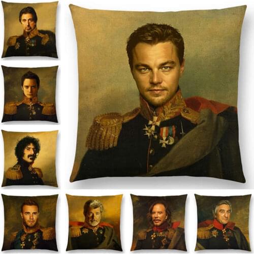 Hot Sale Hollywood Super Film Stars Portrait Gentleman Retro Military Dress Replaceface Prints Cushion Cover Sofa Pillow Case