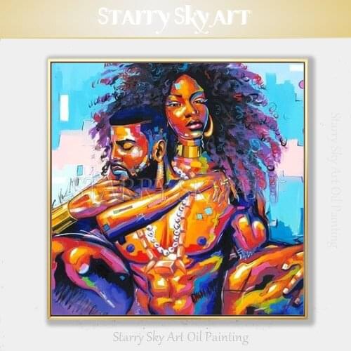 Fine Art Hand-painted Graffiti Style Strong Man and Woman Oil Painting on Canvas Pop Art Strong Muscle Oil Painting Decoration