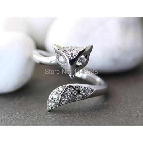 Fox Ring Adjustable Crystal Animal Ring Woodland Forest Theme Jewelry Free Size Wrap Ring(2 colors free collocation)