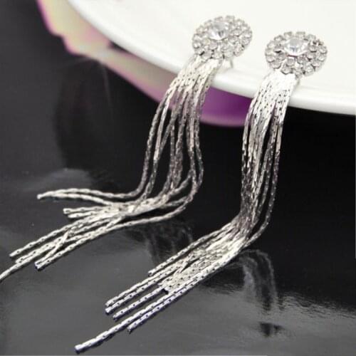 Korean fashion jewelry personality temperament crystal from Swarovskis tassel earrings bride earrings female long earrings
