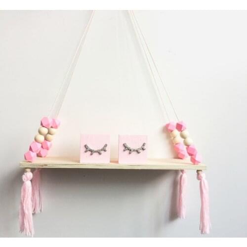 Creative Kids Room Wooden Beads Tassel Wall Shelf Room Storage Organization swing shelf Wall Hanging Decor
