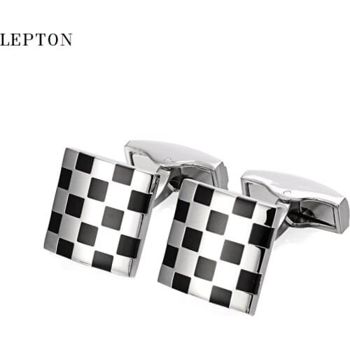 Lepton black business cufflinks for mens fashion square enamel cuff link button high quality luxury wedding groom With Gift Box