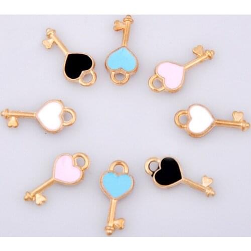 10pcs 7X16mm Fashion Enamel key charms decorative boutique, metal key pendants alloy dangle for earrings jewelry making diy