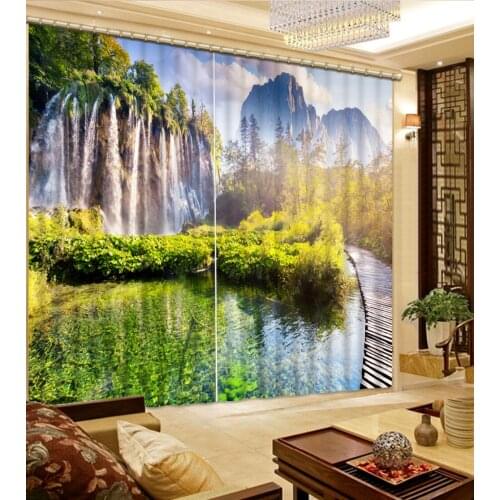 Fashion 3D Home Decor Beautiful landscape waterfall custom curtain Home Decor Living Room Natural Art
