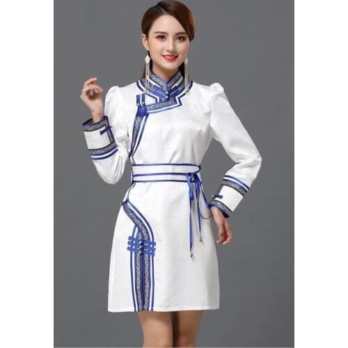 Mongolian Traditional Clothing Womens retro stand collar tang suit style Costumes national Gown Adult asia elegant Costumes