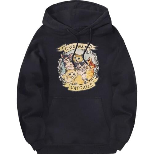 2020 Fleece Cats Printing Hooded Sweatshirts Men Brand Fleece Pullovers Fashion Hoody Male Solid Hoodies Black Supoleron Hombre