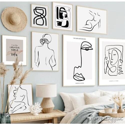 Wall Art Abstract Figures Body Black Lines Woman Canvas Painting Nordic Posters And Prints Wall Pictures For Living Room Decor