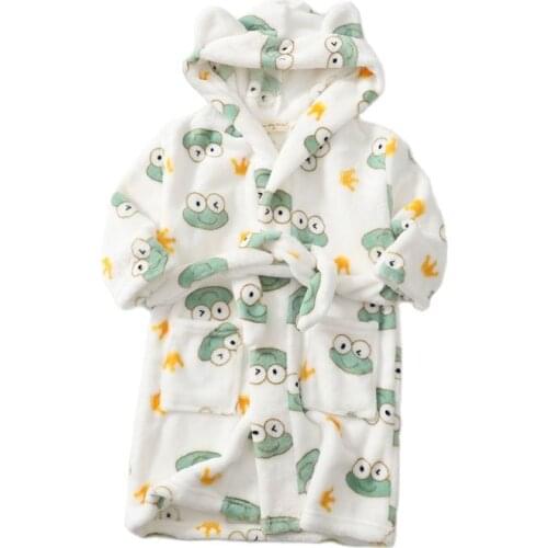 Toddler Nightgown Winter Kids Robes Baby Bathrobe Boy Girl Sleepwear Robe Children Flannel Hooded Pajamas Boys Homewear Clothing
