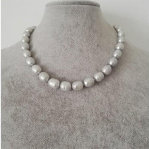 New Arriver Charming Women Jewellery 10-11mm Huge Gray Freshwater Pearl Necklace 17inch Rhinestone Magnet Clasp