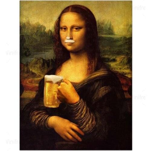 Full Square/round Drill 5D Diy Diamond Painting Funny Poster Mona Lisa Drink Beer 3D Diamond Embroidery Cross Stitch Home Decor