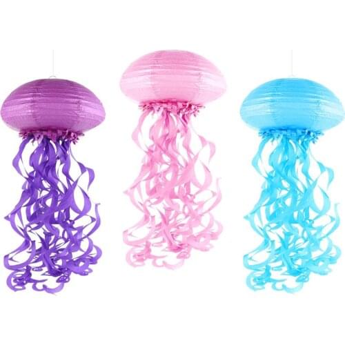 Mermaid Theme Birthday Party Decoration Pink/Purple/Royal Blue Short Jellyfish Lantern Under the Sea Baby Shower Party Supplies