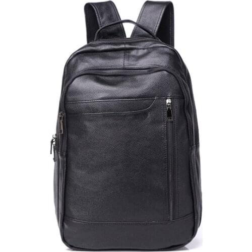 Genuine leather Knapsack shoulder bag mens top layer cowhide fashion backpack lychee pattern travel Rucksack large-capacity bag