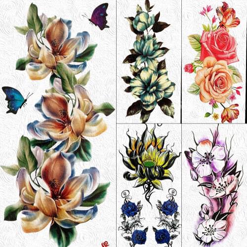 Sexy Lily Sweatpea Large Flower Temporary Tattoo Stickers For Women Body Art Arm Girl Waterproof Butterfly Fake Tattoo Sleeve