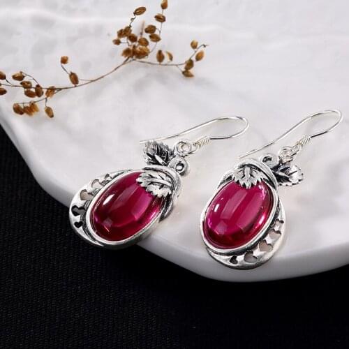 2018 Real Earings Fashion Jewelry Leaf Mosaic Pomegranate Corundum, Sandstone Matte Ms Style Restoring Ancient Ways Of Earring
