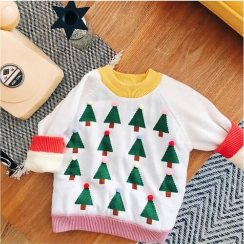 Tonytaobaby Winter Clothes New Childrens Clothing White Christmas Tree Knit Sweater Baby Girl Sweater Christmas Sweater
