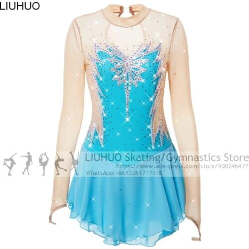 LIUHUO Dance Costumes Ice Skating Dress Performance Wear Pearls Training Dancewear Salsa Women Figure Skating Dress Children