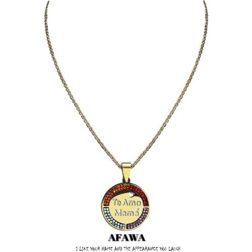 Te Amo Mama Stainless Steel Crystal Necklaces Charm Women Gold Color Chain Necklace Jewelry chaine acier inoxydable N4891S01